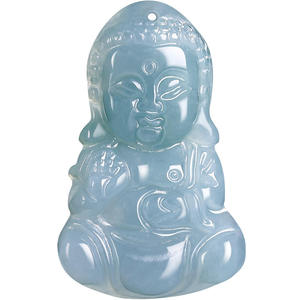 Pendentif Bouddha en Jadeite Naturelle Bleu Eau, Style Chinois, Design Original, Unisexe, Cadeau avec Certificat d'Expertise FG72 - Product Image 5