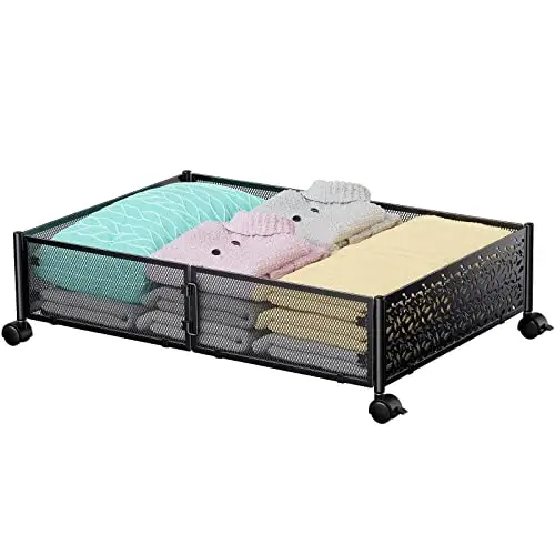 Free-Installation foldable Metal Under Bed Storage Containers Shoes Clothes Blankets Organizer Under Bed Storage With Wheels