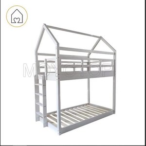 White Wooden House Shape Bunk Bed With <b>Ladder</b> For Children Bedroom Furniture - Product Image 4
