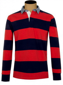 Men's Full Sleeve <b>Yarn</b> Dyed Striped Color Blocked Rugby Shirt Orange Blue Turn-down Collar Regular Fit <b>100</b>% Cotton 120g All - Product Image 3
