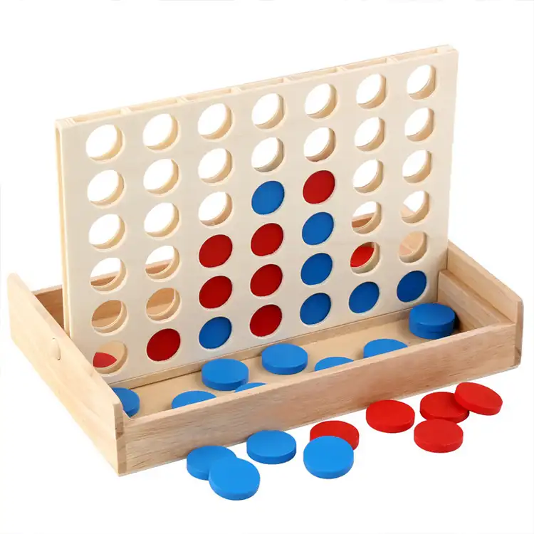 Educational Connect Four Game Wood Line Up 4 Classic Family Toy Board Game Kids Wooden Four In A Row Game