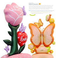 Accessoires photo pour fête d'anniversaire, ballons en feuille d'aluminium 3D sur pied, avec des ballons en forme de rose, de papillon et de dessins animés