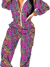 Mono informal de mujer con estampado floral, manga larga, cuello en V, cierre de cremallera, con bolsillos laterales, transpirable, de poliéster, para primavera - Product Image 6