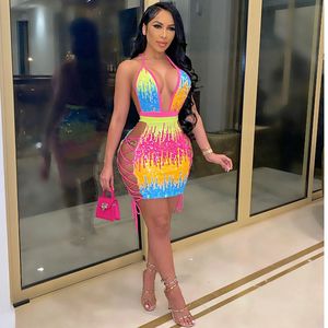 Abito da compleanno con paillettes Sexy abito da sera aderente con Glitter da notte per donna abito da Night Club senza schienale con <span class=keywords><strong>lacci</strong></span> <span class=keywords><strong>laterali</strong></span> estivi - Product Image 3