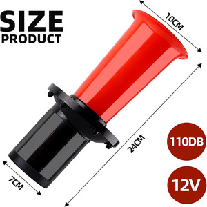 แตรลมรถยนต์สีแดง 12V ทำจากพลาสติก เสียงดัง สำหรับอัพเกรดและดัดแปลงยานพาหนะ - Product Image 3