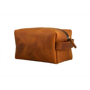 For Boshiho Customizable Crazy Horse Leather <b>Makeup</b> Bag Fashionable Zipper Closure for Toiletry <b>Case</b> for Travel - Product Image 1