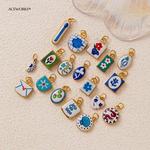 Joie De Vivre |   Colgante de Acero Inoxidable con Baño de Oro PVD de 18K y Esmalte Pintado a Mano para Fabricación de Joyas |   Unisex, Moderno e Impermeable - Product Image 2