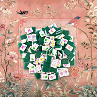 Tuiles de Mahjong Américain Thème Sportif Vert Trèfle avec Tapis de Mahjong Imprimé Corail et Motifs Floraux d'Oiseaux pour Jeu de Société