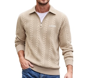 Suéter Masculino Personalizado com Logo, Gola Polo com Zíper, Tricô Texturizado, Manga Longa, Pulôver Casual para Negócios - Product Image 3