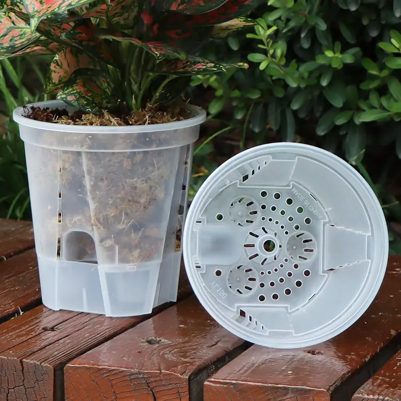 Hoge Kwaliteit Transparante En Witte Tuin Plant Orchidee Potten Clear Plastic Bloem Planter Zelf Water Pot Voor Thuis Balkon