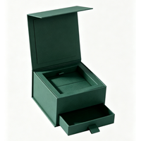 Boîte à montre rigide de luxe vert foncé avec tiroir coulissant pour le rangement de bijoux et colliers