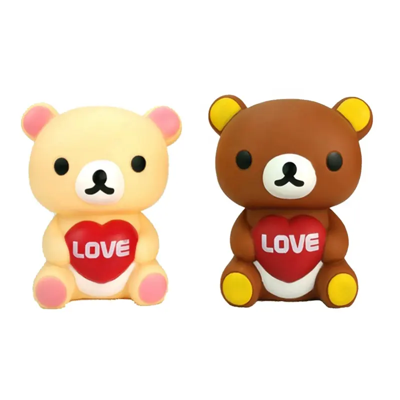 Mainan hewan pasangan beruang plastik, patung aksi hewan OEM, hadiah Valentine tokoh anime