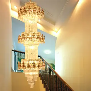 럭셔리 큰 긴 크리스탈 높은 천장 펜던트 램프 교수형 조명 샹들리에 조명 프로젝트 호텔 홀 성 로비