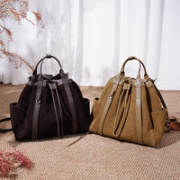 Tas Ransel Kulit Sapi Suede Custom, Tas Selempang Tali Serut, Tas Ransel Bucket Vintage, Tas Tangan Grosir