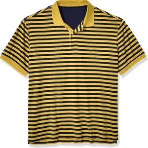 High quality V-neck Polo Stripes Short Sleeve 95% Recycled Cotton 5% Spandex Men's Embroidery Striped Polo Shift