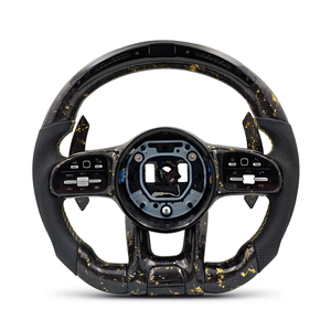 Volant en fibre de carbone forgé doré avec LED pour <span class=keywords><strong>Mercedes</strong></span> Benz W221 W222 W212 W213 GLE W167 W164 Classe C W205 <span class=keywords><strong>C300</strong></span> <span class=keywords><strong>4matic</strong></span> 2015 - Product Image 1