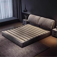 Lit double rembourré moderne italien minimaliste avec cadre en bois et rangement intégré, design oreilles d'éléphant