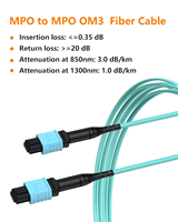 Kabel Serat Optik MPO ke MPO OM3 Multimode 12 Core Strand Kompatibel dengan 8 Core untuk QSFP+Transceiver Aplikasi Kompatibel MTP