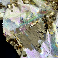 Tissu en maille de dentelle brodé 100% polyester, à motifs circulaires multicolores effet écailles de poisson, avec paillettes, pour robe de mariée transfrontalière