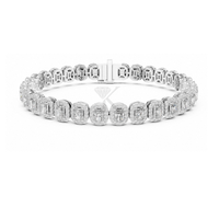 Bracelet tennis unisexe de luxe en or massif 14 carats plaqué argent, serti de diamants synthétiques de laboratoire taille radiant avec halo, cadeau idéal