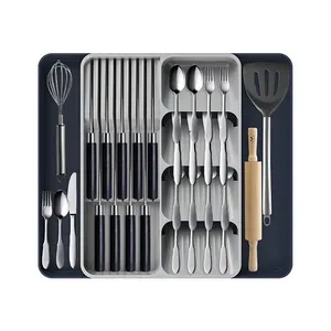 Mở rộng Bạc <span class=keywords><strong>Organizer</strong></span> nhà bếp đồ dùng dao kéo nhựa ngăn kéo <span class=keywords><strong>Organizer</strong></span> trong ngăn kéo cho ngăn kéo với người giữ dao - Product Image 1