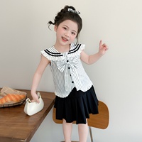 Ensemble robe d'été pour filles, col marin, rayures, traitement doux, nouveau style 2026, robe de style occidental pour enfants