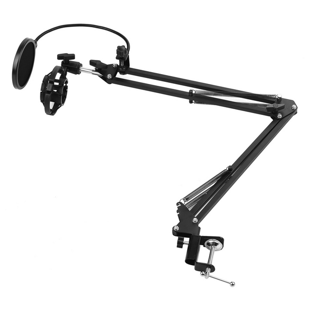 Adjustable Foldable Microphone Stand Heaby Duty Metal Mic Arm Bracket with Shock Proof Holder Windshield Pop Filter