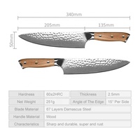 Couteau de chef en acier damas japonais véritable de 8 pouces, lame martelée, avec manche innovant en olive