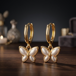 Pendientes de Aro Colgantes de Plata con Incrustaciones de Concha y Mariposa, Chapados en Oro de 18k, de Moda, para Mujer, Joyería de Fiesta - Product Image 2