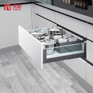 Hot Selling Modern Furniture Design Slim Metal Box with Durable Double <b>Wall</b> Glass Sliding Drawer for Kitchen Drawer Slide <b>Rail</b> - Product Image 5