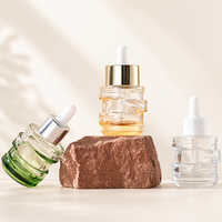 Botol Tetes Kaca Bergaris 30ml Moon Ring, Bening, Gradasi Hijau Kuning, Kemasan Serum Minyak Esensial, Grosir