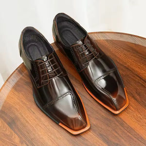 Zapatos de Hombre BusThree-Point Lace High Top 2025, Nuevos, de Cuero Genuino Brillante, Formales para Negocios, con Punta Cuadrada, para Novio, Boda, Otoño, con Suela de Goma - Product Image 3