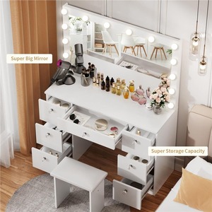 <span class=keywords><strong>Coiffeuse</strong></span> de luxe moderne avec miroir LED, 13 tiroirs et prise électrique pour chambre à coucher - Product Image 4