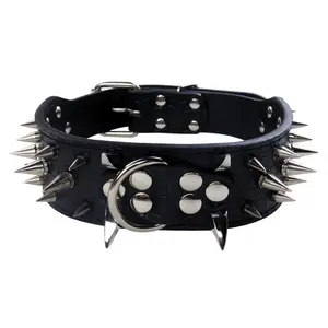 Custom Luxury Safety Adjustable Studded Spiked Leather Dog Collar Designer PU Pet Collar With Rivet Durable Spiked Dog Collar