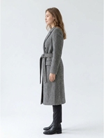 Manteau long en laine à chevrons gris anthracite de haute qualité pour femme, épais, croisé, avec ceinture, pour l'automne et l'hiver, idéal pour les trajets quotidiens