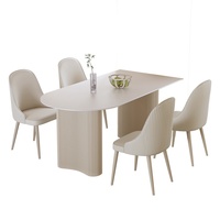 Table de salle à manger moderne en dalle de roche demi-ronde style crème, ensemble 4 places, mobilier de maison pour salon