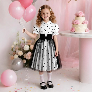 Abito da <span class=keywords><strong>bambina</strong></span> senza maniche con stampa in pizzo, gonna in denim a trapezio al ginocchio, in tessuto traspirante ed ecologico - Product Image 3