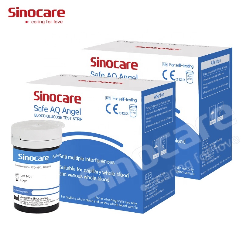 Оптовая продажа тест-полоски для диабета Sinocare Safe AQ Angel Free Lancets Высокая точность Автоматический быстрый тест низкая цена 100 шт.
