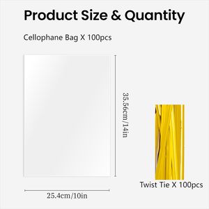 100 Bolsas de Celofán Transparentes para Regalo, Bolsas de Plástico OPP de 10x14 Pulgadas para Dulces y Regalos con 100 Lazos de Alambre para Regalo - Product Image 2