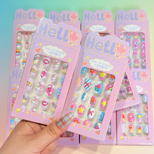 24 <span class=keywords><strong>faux</strong></span> ongles pour enfants, motifs de dessins animés, adorables, pour filles, patchs d'ongles artificiels en acrylique, à presser, style <span class=keywords><strong>Kawaii</strong></span> - Product Image 1