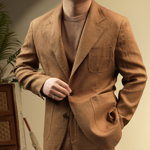 Blazer Homme Décontracté en Lin 100% Italien Blanc Léger Semi-Doublé à Deux Boutons Simple Boutonnage Revers Cranté - Product Image 4