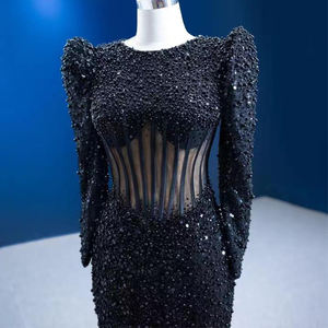 Jancember RSM67533 Crystal Heavy Beaded Lentejuelas Manga larga Sirena Vestidos de fiesta de noche - Product Image 2