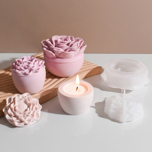 Moules en silicone pour résine époxy DIY, fleurs de pivoine et de camélia, coupelles à bougies, pots de rangement, boîtes de rangement, créations en plâtre - Product Image 3