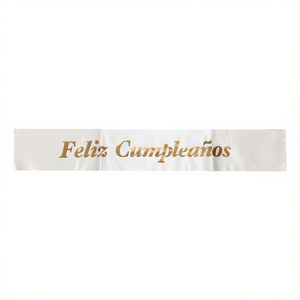 Écharpe Joyeux Anniversaire Blanche avec Lettres Or Rose – Décorations de Fête Élégantes – Lot de 12 Pièces - Product Image 2