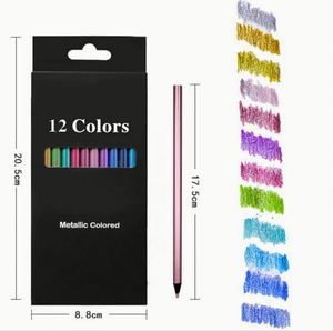Juego de Lápices de Colores Metálicos Negros de 12 Colores en Oferta, Diseño de Logotipo Personalizado para Dibujo, Lápices Redondos Promocionales - Product Image 1