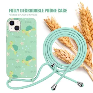 Funda de teléfono Biodegradable con cordón cruzado para iPhone, funda de teléfono con correa de muñeca, reciclable, PLA, paja de trigo, 100%