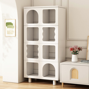 Precio de fábrica Estante para librería Gabinete bajo Combinación de almacenamiento para el hogar Gabinete de almacenamiento Estudio Estilo crema Gabinete Estantería con patas - Product Image 1