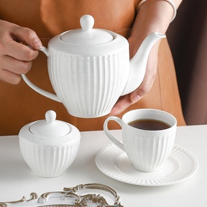 ถ้วยกาแฟและจานรองพอร์ซเลนสีขาวแบบเรียบง่ายชุดน้ำชายามบ่ายถ้วยและจานรอง - Product Image 3