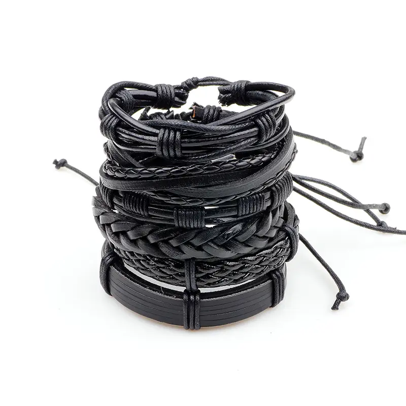 Wholesale Price Classic Genuine Leather Bracelet For Men Hand Charm Jewelry Multilayer male bracelet Handmade Gift For Cool Boys