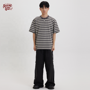 Muestra de Tela de Rayas de Terciopelo de Custom Boxy Factory, ODM, 100% Algodón, 300g, Manga Corta, Cuello Redondo, Transpirable, para Tendencias en el Lugar de Trabajo - Product Image 1